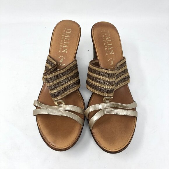 Italian Shoemakers Metallic Wedge Sandals 11 - Picture 4 of 10